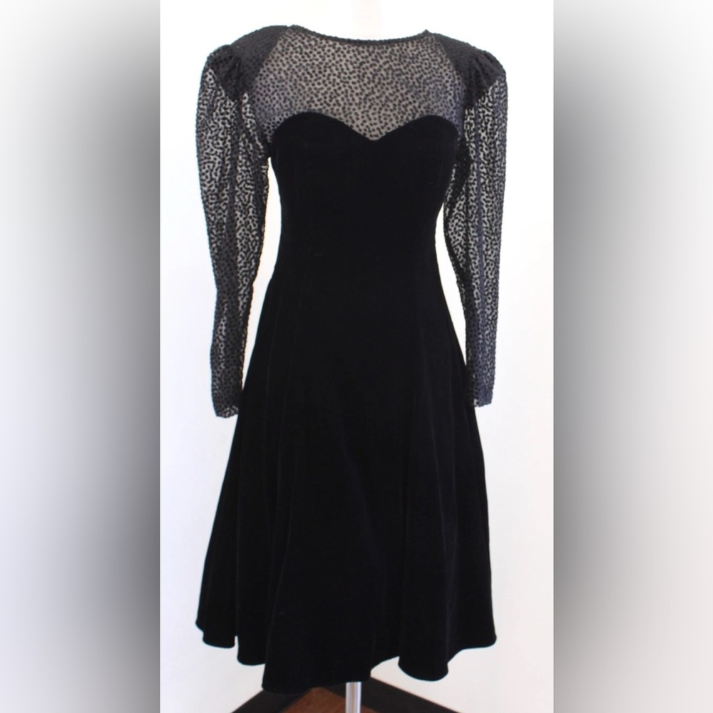 Vintage 80's Niki black velvet party dress 10